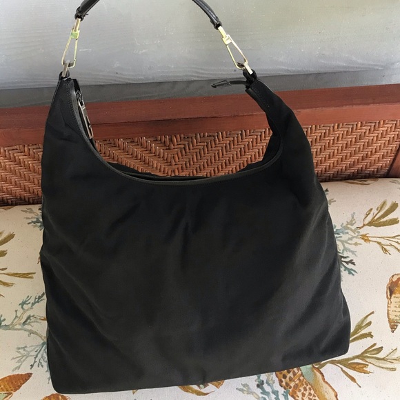 GUCCI Nylon Canvas Leather Shoulder Hobo Bag